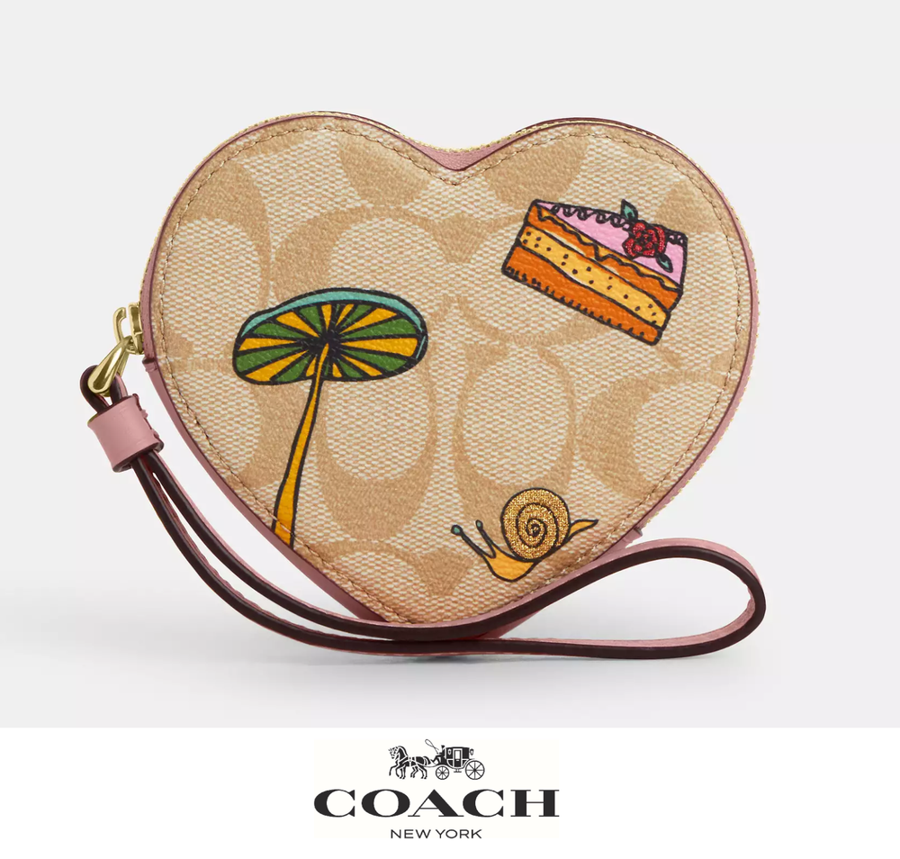 NWT Coach X Observed By Us Heart Coin Case in Signature Canvas CU405
