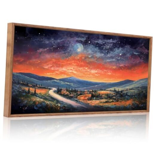 Hand-Painted Framed Mountain Sunset Nature Landscape Wall Art