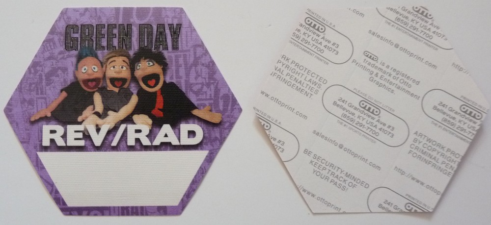 Green Day RARE Muppets Tour Concert Purple Rev/Rad Backstage Pass D5
