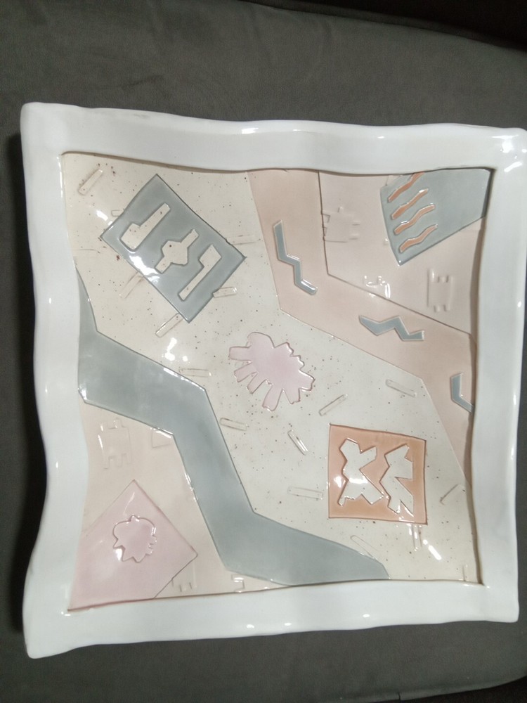 1987 Barbara Demery Studio Art Ceramic Glazed Square Bowl Wall Hanging 11 Inch