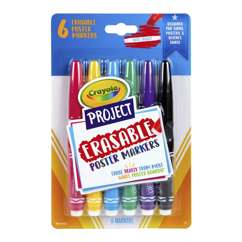 Crayola Erasable Poster Markers, 6 Count, School Supplies