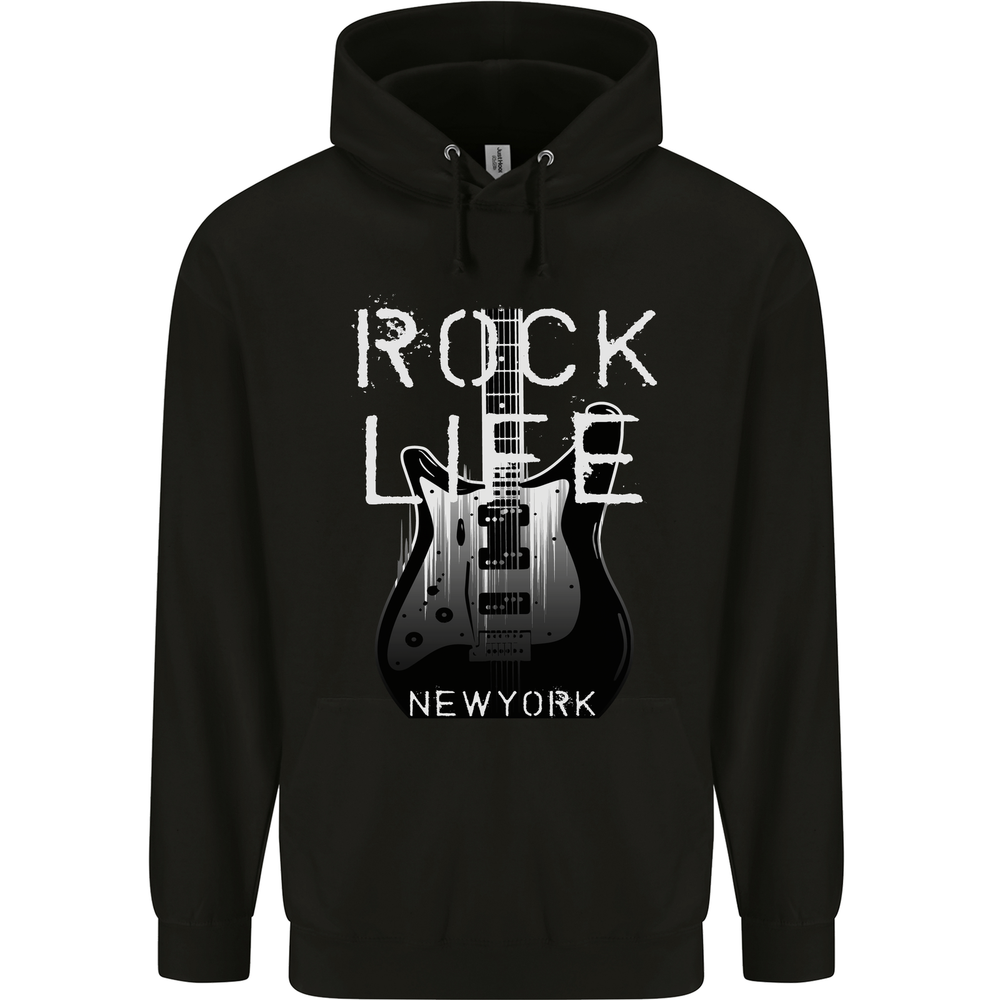 Rock Life Electric Guitar Music New York Band Mens 80% Cotton Hoodie