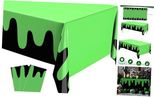 Ghost-Themed Plastic Tablecloth 54x108 Inch Waterproof Green Party Decor