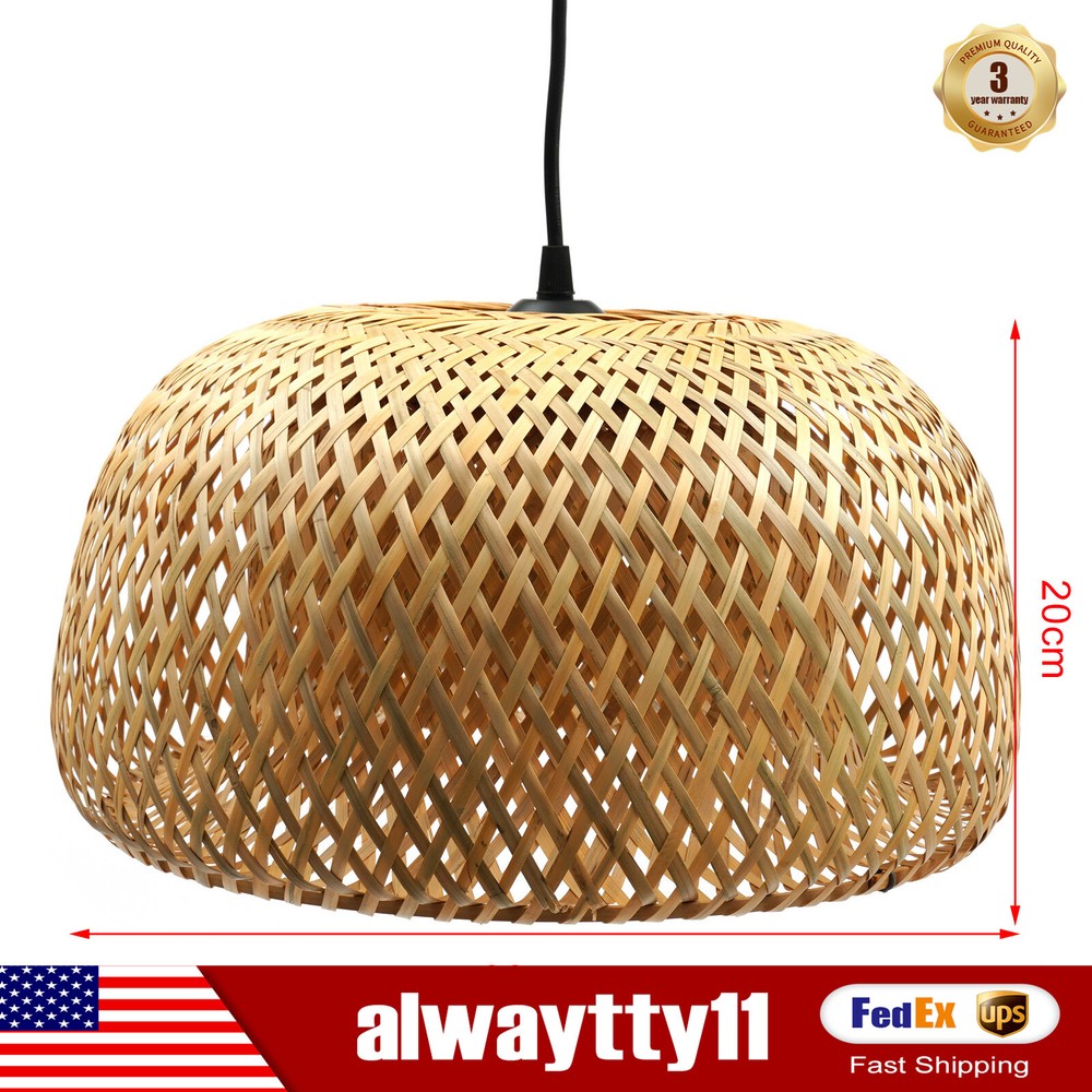 Vintage Bamboo Wicker Rattan Lantern Pendant Light Fixture Hanging Ceiling Lamp