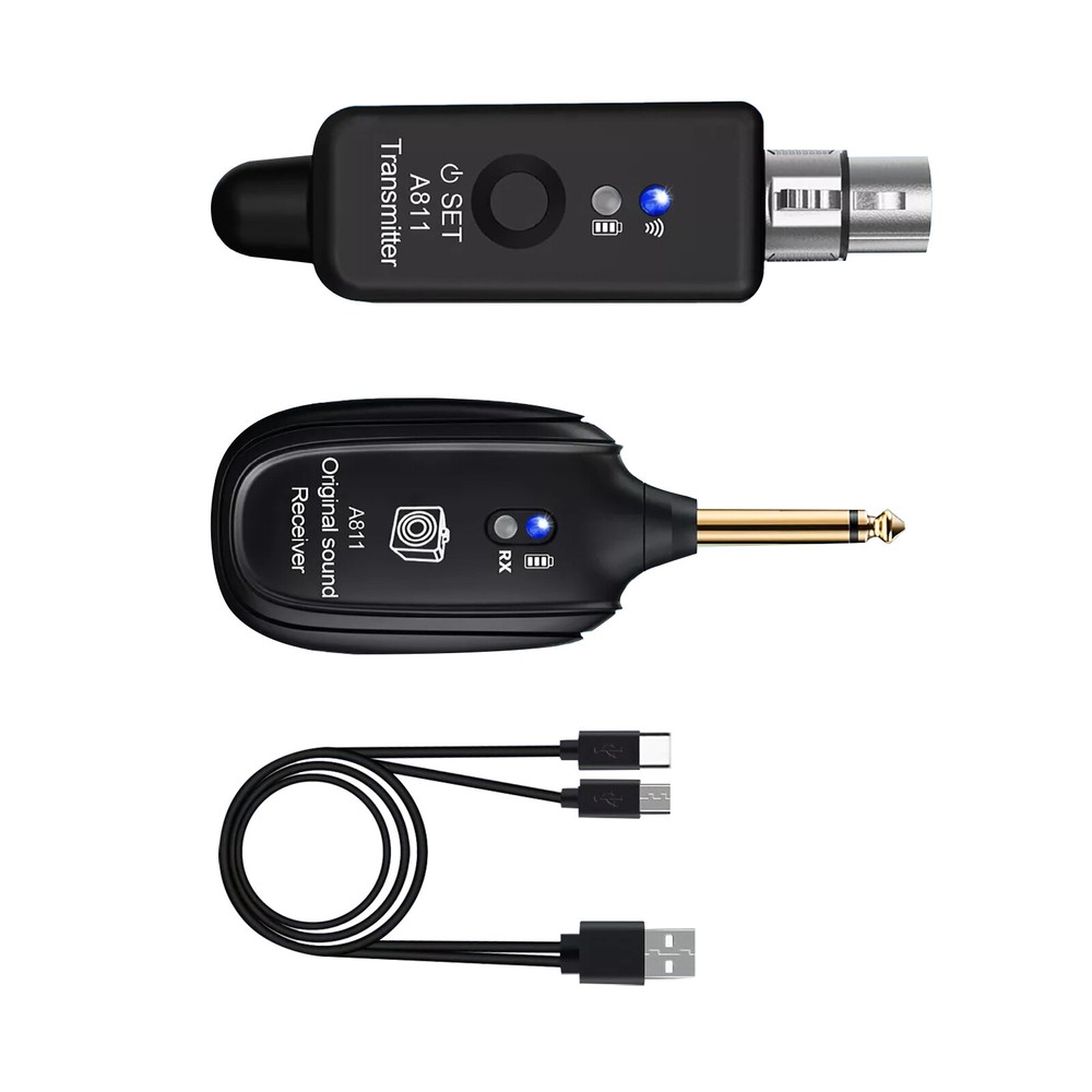 2.4GHz Microphone Wireless System XLR Transmitter Receiver Rechargeable Adapter