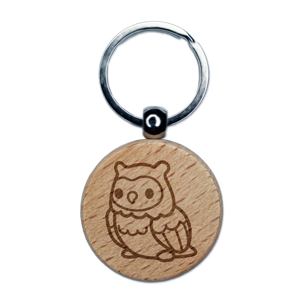Cute Kawaii Owl Wooden Engraved Keychain Charm Tag