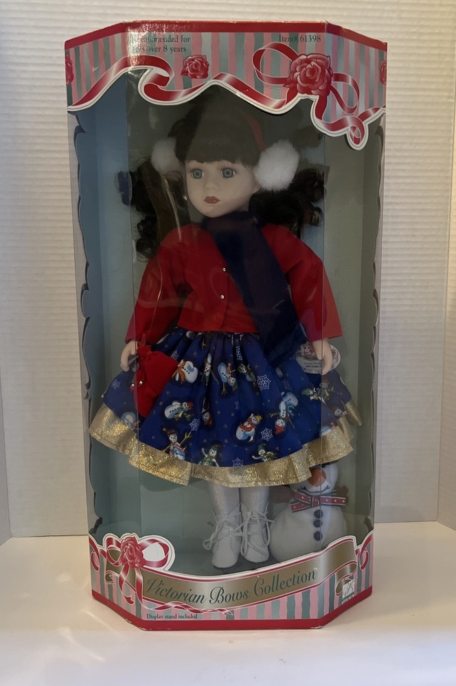 Victorian Bows 1997  14” Porcelain Doll Melissa Jane W/ Ice Skates & Stand -New