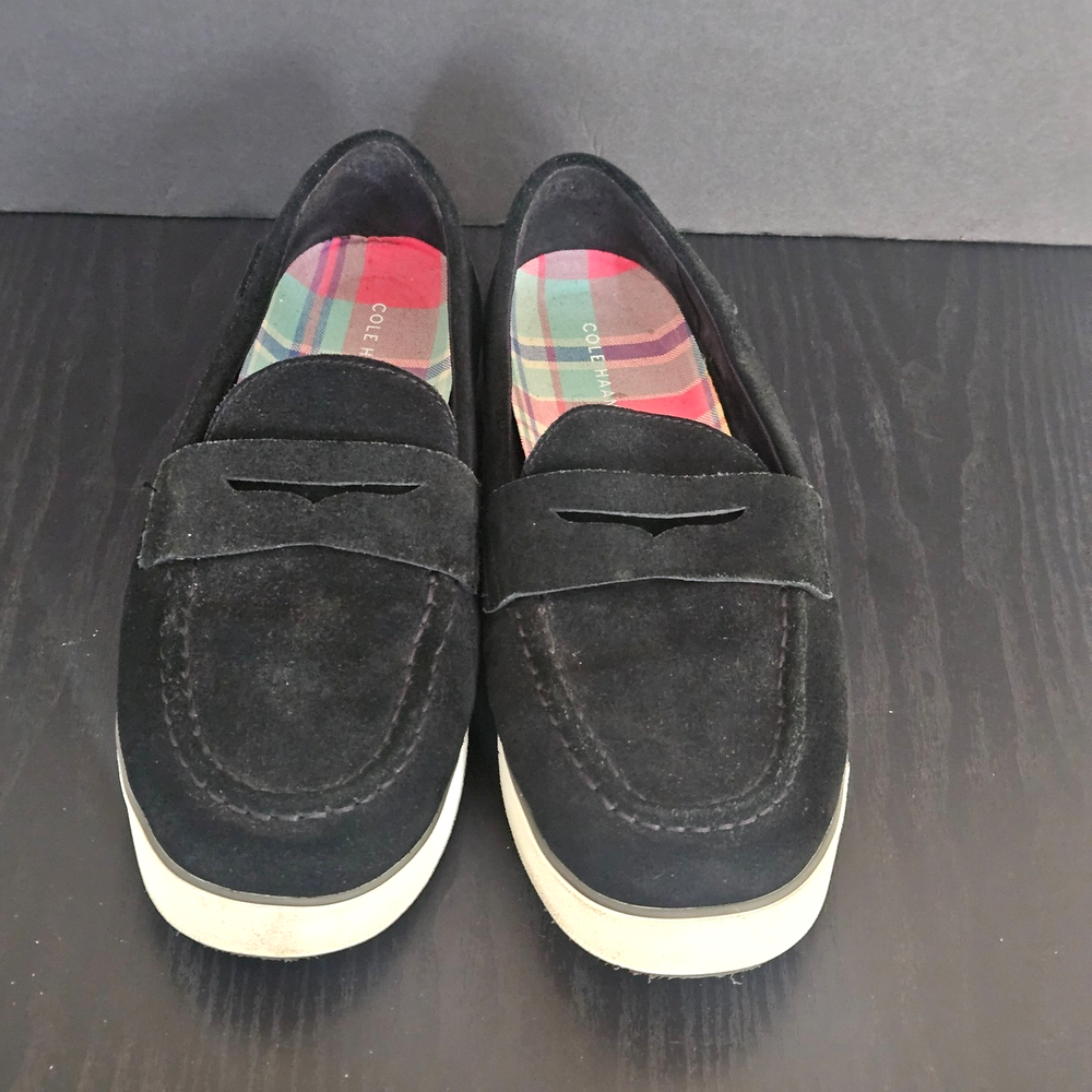 COLE HAAN Women’s Nantucket 2.0 Penny Loafer Shoes Black Suede Size 11B