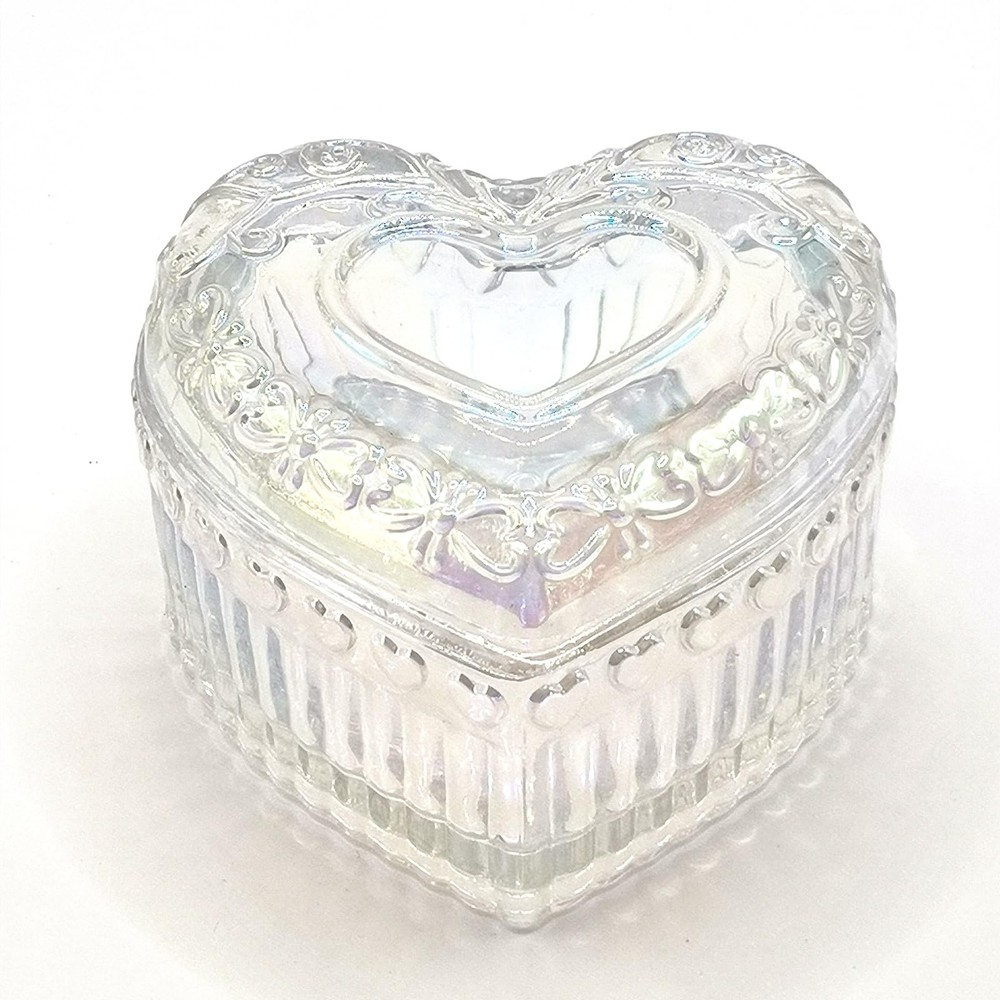 Glass Jewelry Box Heart Shape Cute Box for Storage Ring Earring Trinket Vinta...