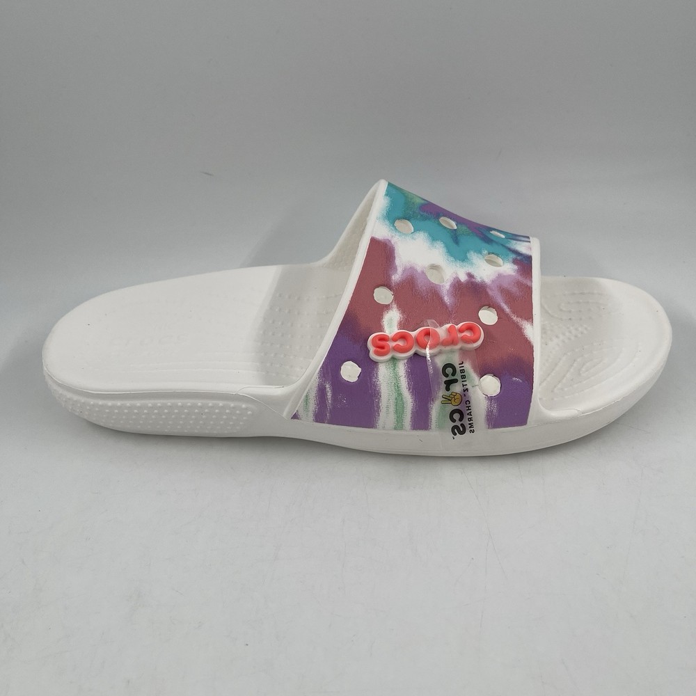 Crocs Unisex Classic Tie-Dye Graphic White Slide Sandal Women 9 / Mens 7