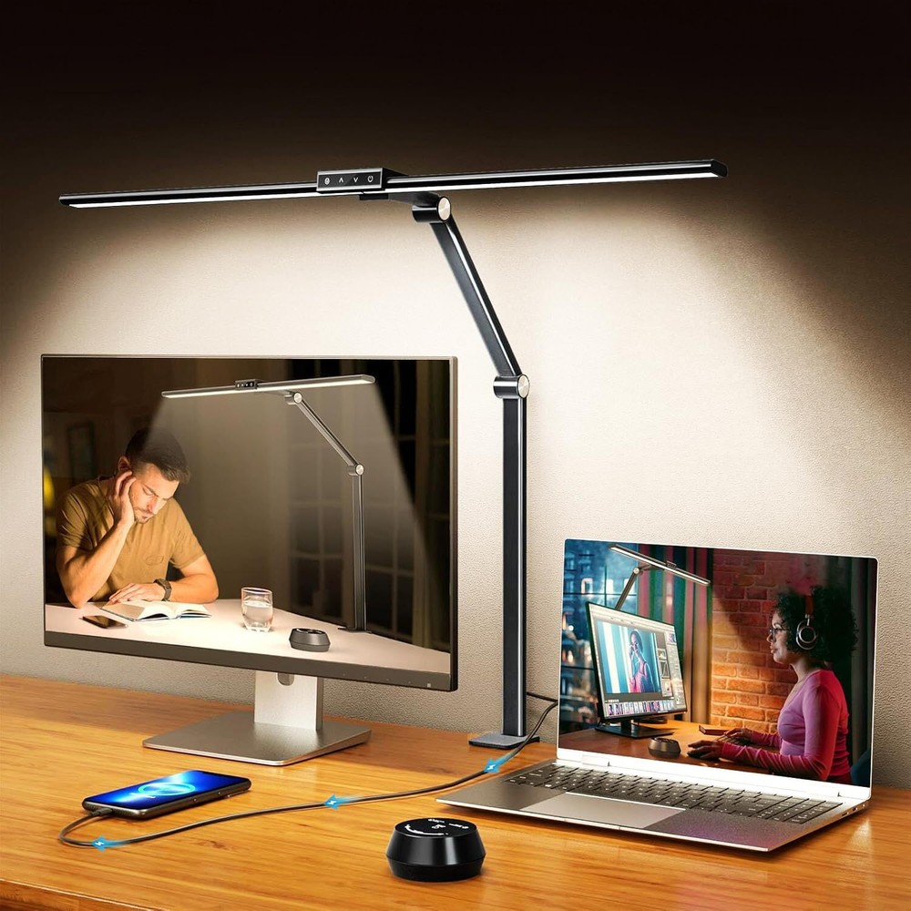 LED Desk Lamps with Clamp for Home Office,Remote Control Eye-Caring Table Lam...