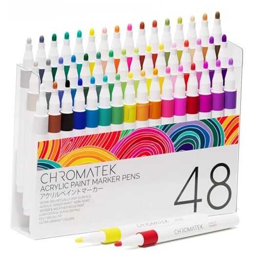 48 Colors Acrylic Paint Markers, 2mm Fine Tip 48 Instant Acrylic Pens
