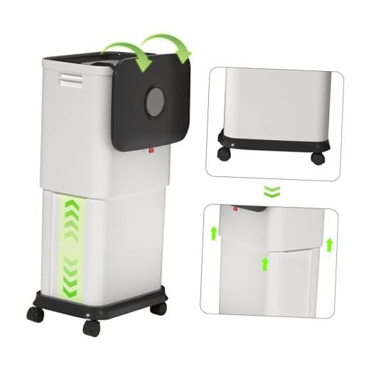 Telescoping Kitchen Trash Can with Lid,20L to 45L Adjustable White and Black