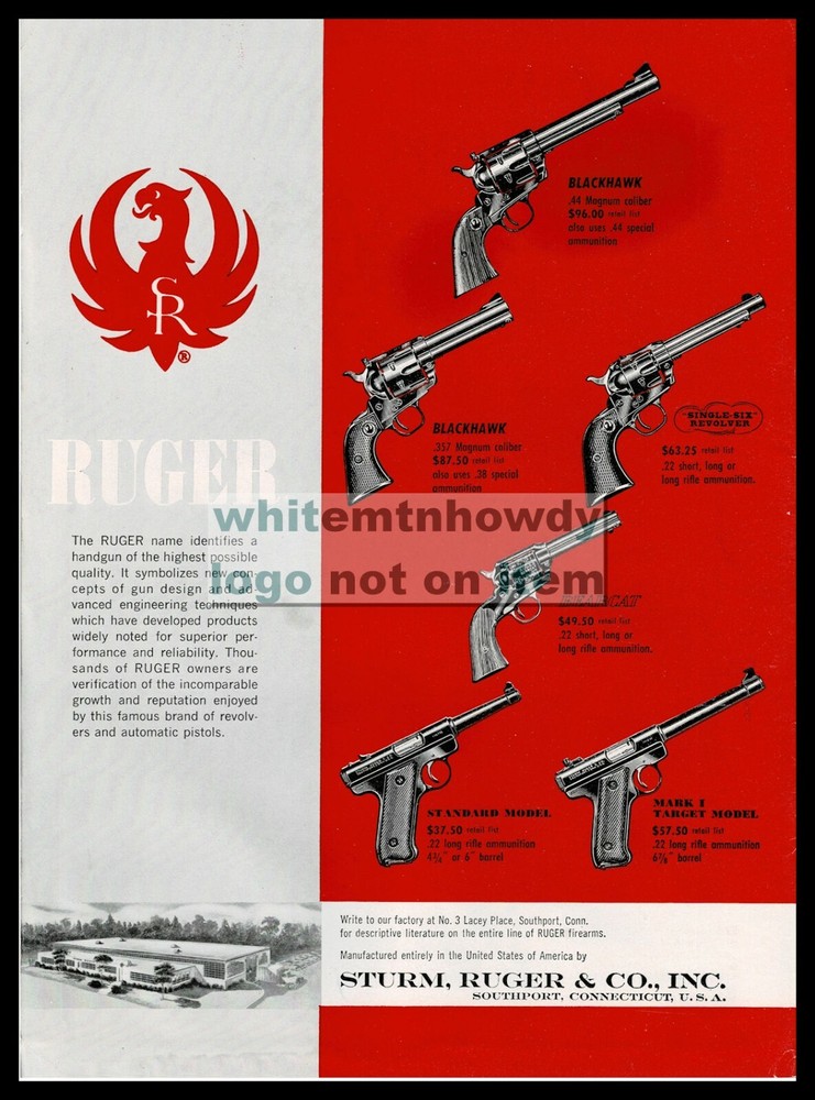 1959 RUGER Blackhawk, Single-Six, Bearcat Revolver Standard, Mark X Pistol AD