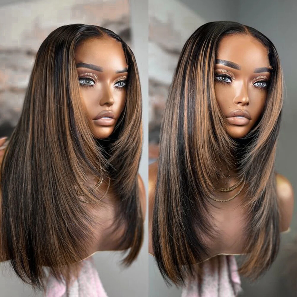 6x6 Glueless Lace Closure Wig Mixed Hair Pre Plucked Layered Style