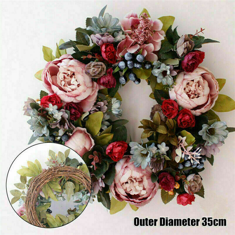 35cm Artificial Peony Flower Wreath for Elegant Home Door Decor