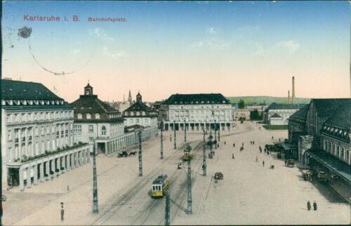 Postcard Karlsruhe I. B. Station Square 1915 (No.9635)