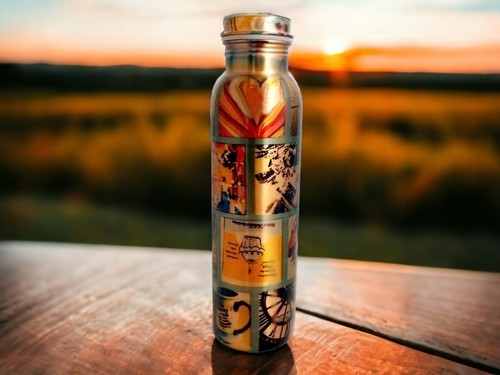 Copper Water Bottle Digital Print Ayurvedic Tamra Jal Leakproof Reusable