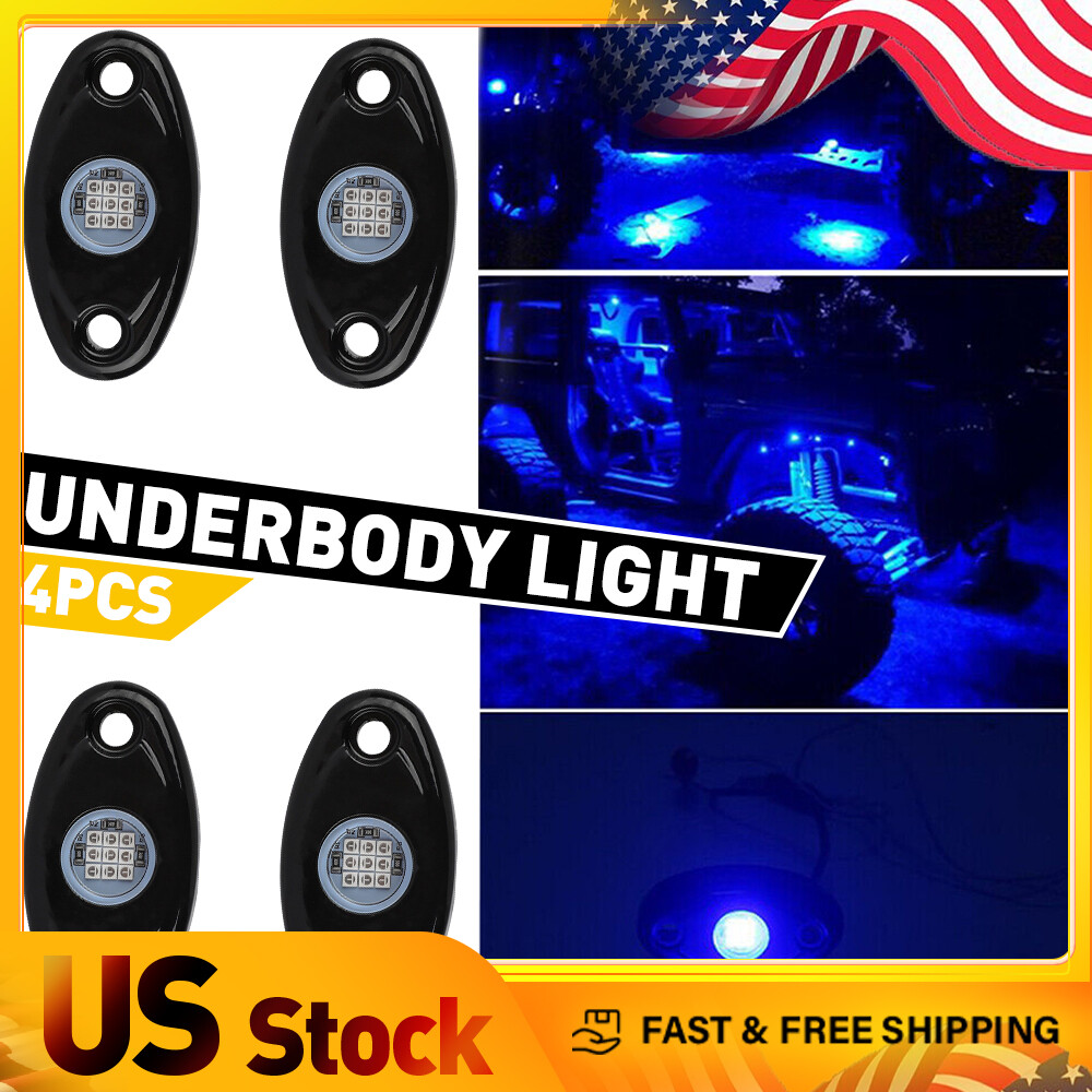 Blue LED Rock Lights Fit For Jeep UTV Off-Road Truck ATV 4Pods Underbody Wheel