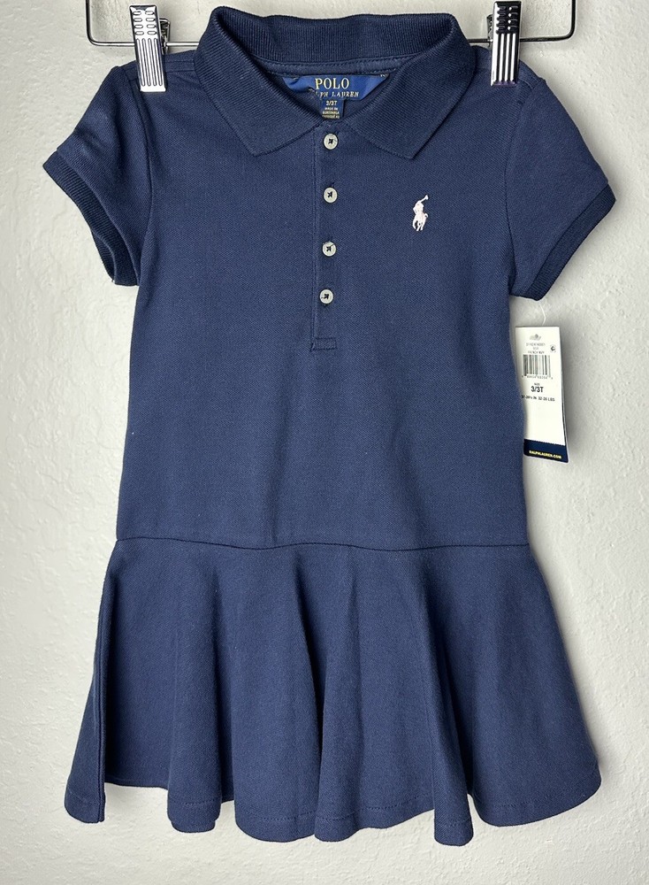 NWT Ralph Lauren Polo Toddler Girl Dress Size 3T Short Sleeve Preppy Navy Blue