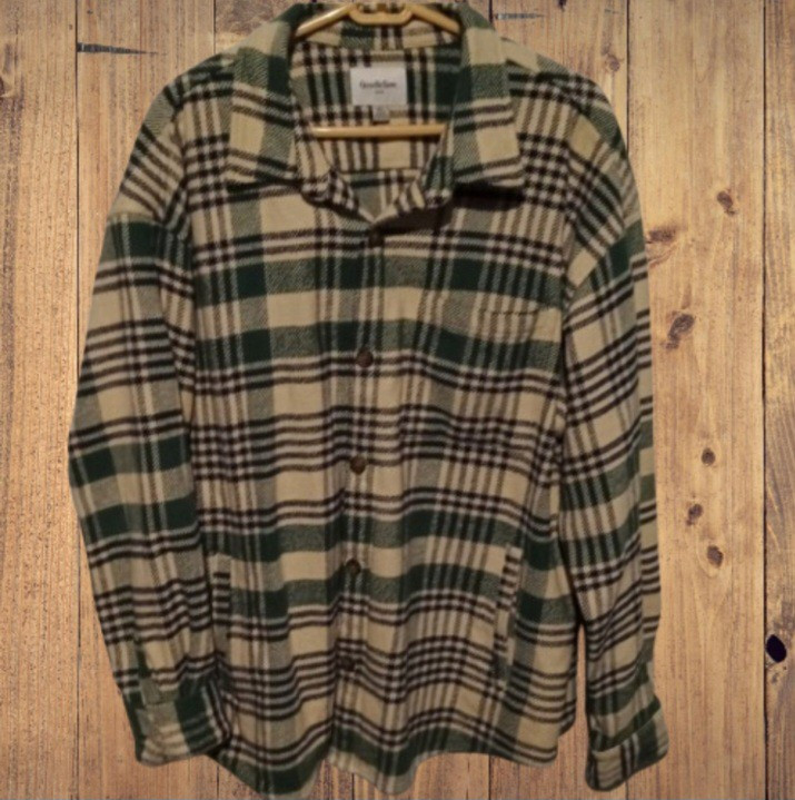 Goodfellow XL Heavyweight Green Cream Plaid Shirt