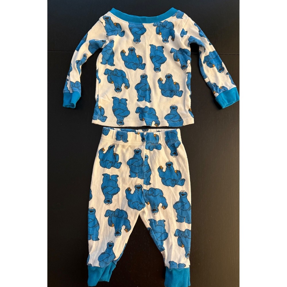 Sesame Street Baby Cookie Monster Pajamas 9 months Two-Piece Cotton Top Bottom