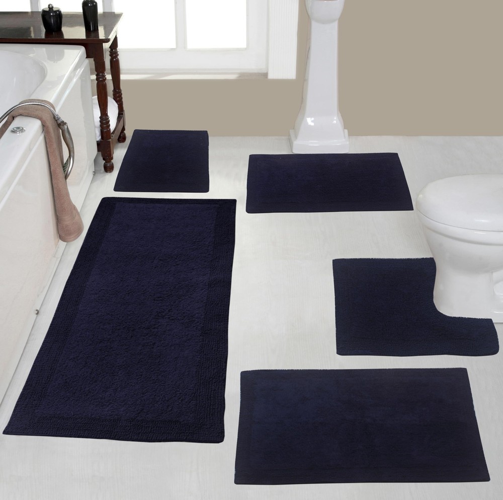 Luxury Reversible Cotton Bathroom Rug Set Machine Washable