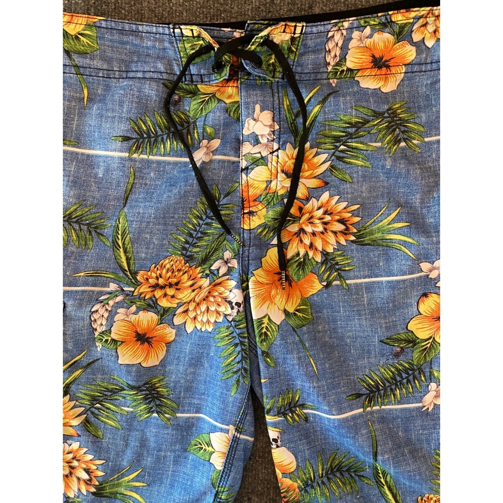 O'NEILL Hawaiian Board Shorts Men 31 Blue Floral/Skulls Surf Swimwear Beach Swim