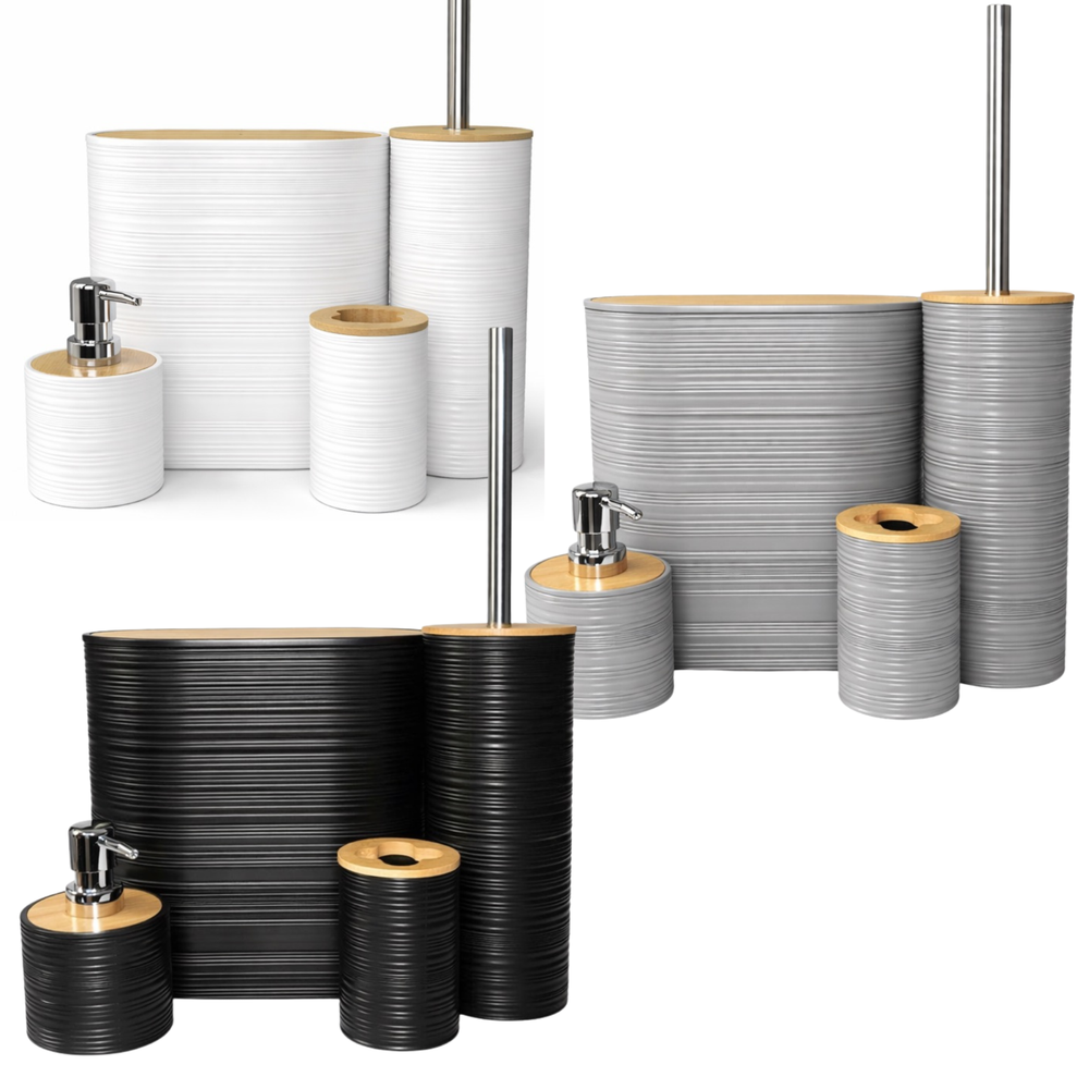 4-Piece Bathroom Accessories Set – Bin, Soap Dispenser, Toilet Brush, Toothbrush