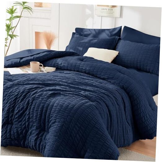 Navy Blue Queen Comforter Set Seersucker 7 Queen(88