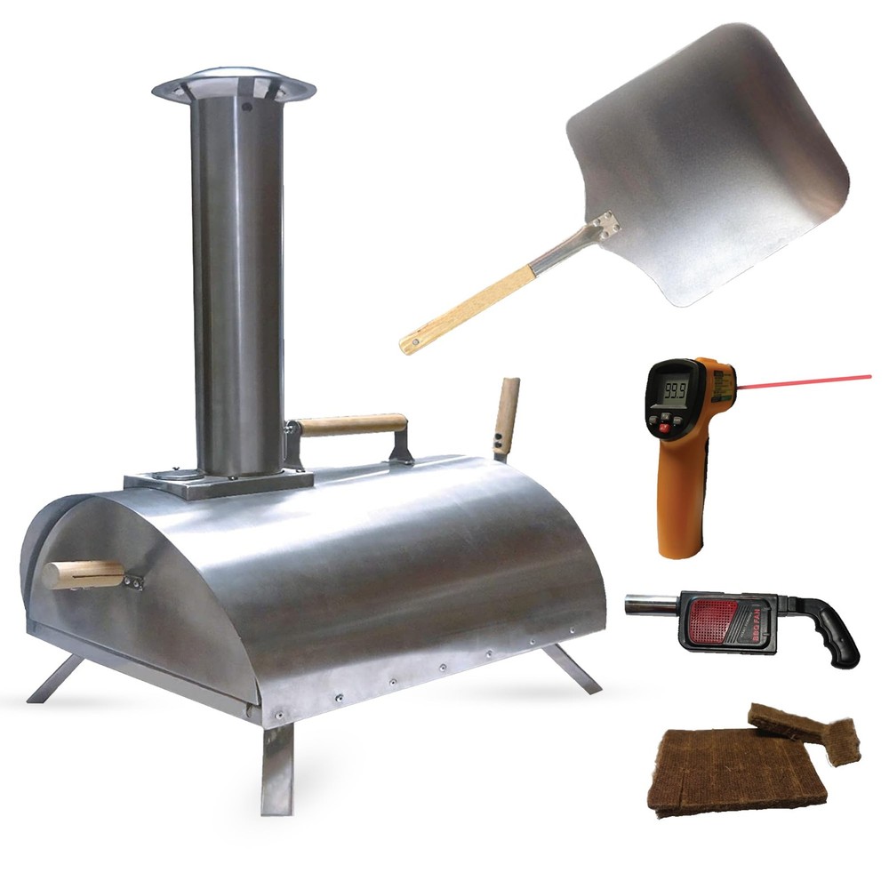 Portable Pizza Oven Kit: Wood-Fired Outdoor Grill with Peel, Blower, Thermome...