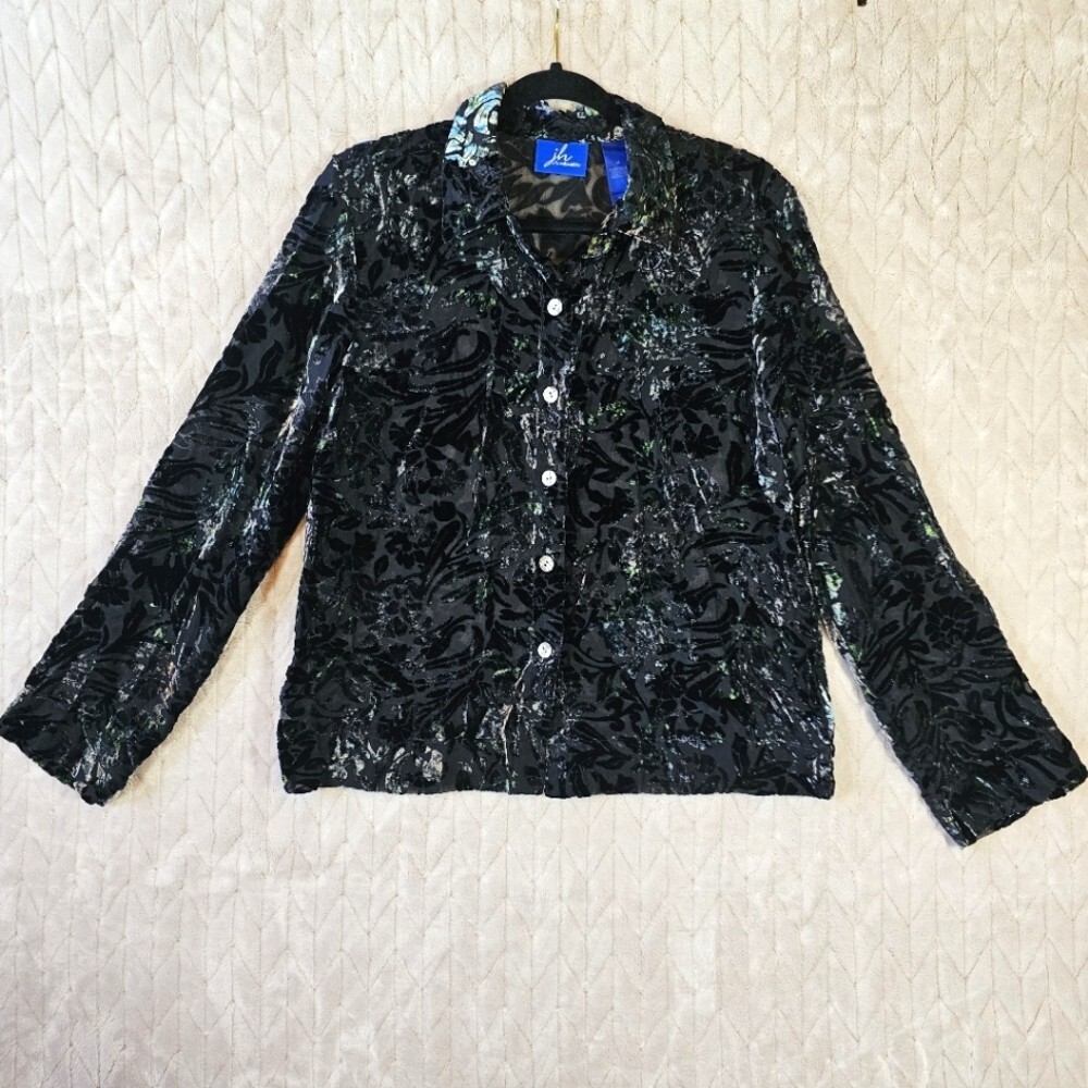 JH Collectibles Velvet Burnout Button Down Womens M Sheer Iridescent Witch Fairy