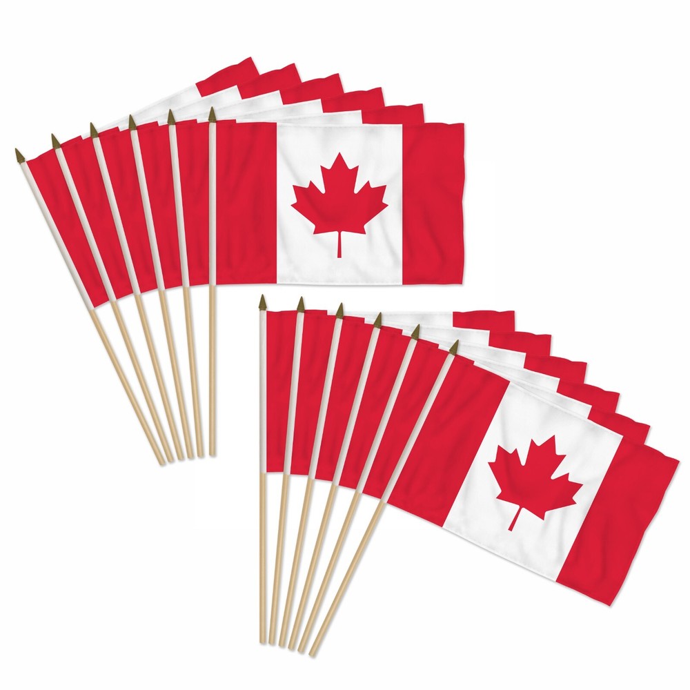12-Pack Canada 12x18 Inch Handheld Flags with Wooden Sticks