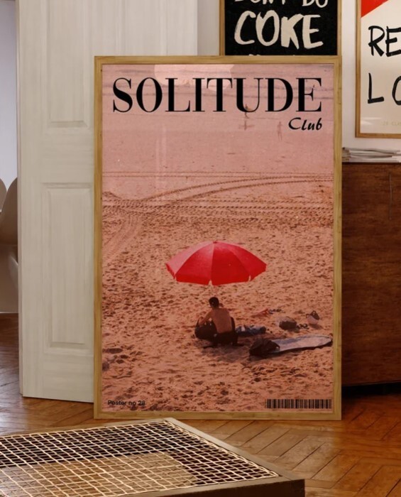 70s Solitude Magazine Poster Retro Red Wall Art Vintage Decor