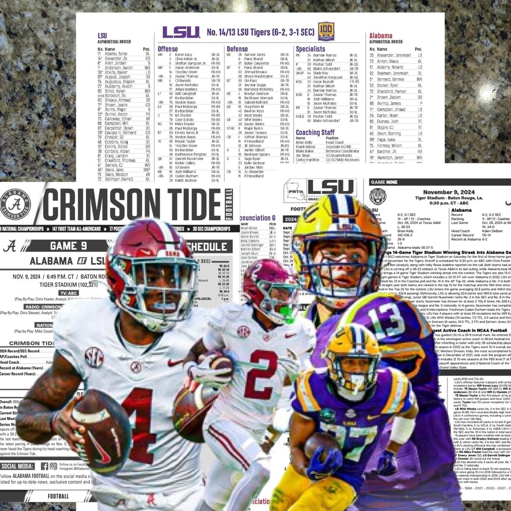 2024 Alabama vs LSU - Game Flipcard & Program Notes Nov 9 Football NCAA