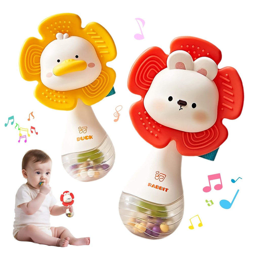 2 Juguetes Musicales Mordedera Y Sonajeros Para Bebe De 3 a 6 12 Meses Dientes