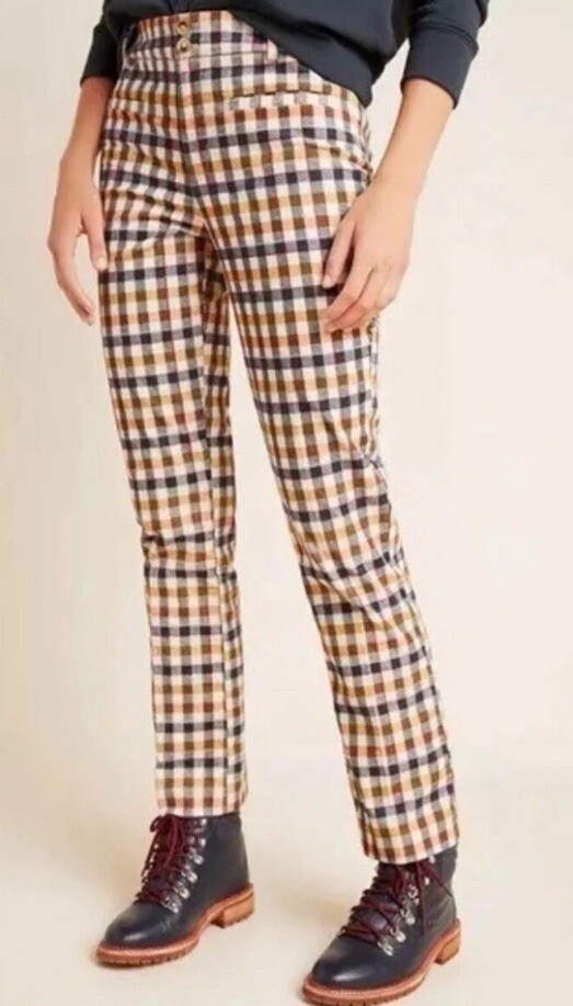 Anthropologie The Essential Skinny Kick Flare Corduroy Pants Plaid Size 4