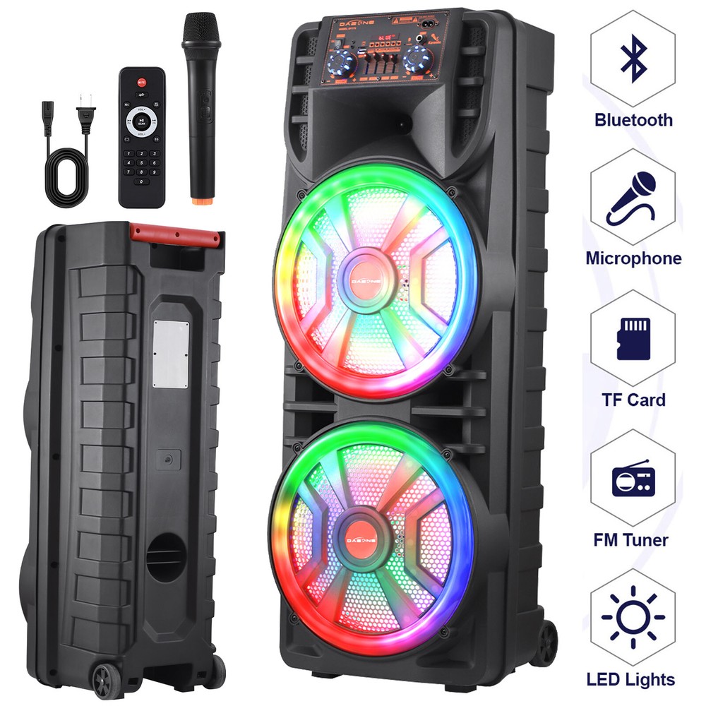 Portable Bluetooth Speaker Dual 12'' Subwoofer FM Heavy Bass Sound Karaoke W/Mic