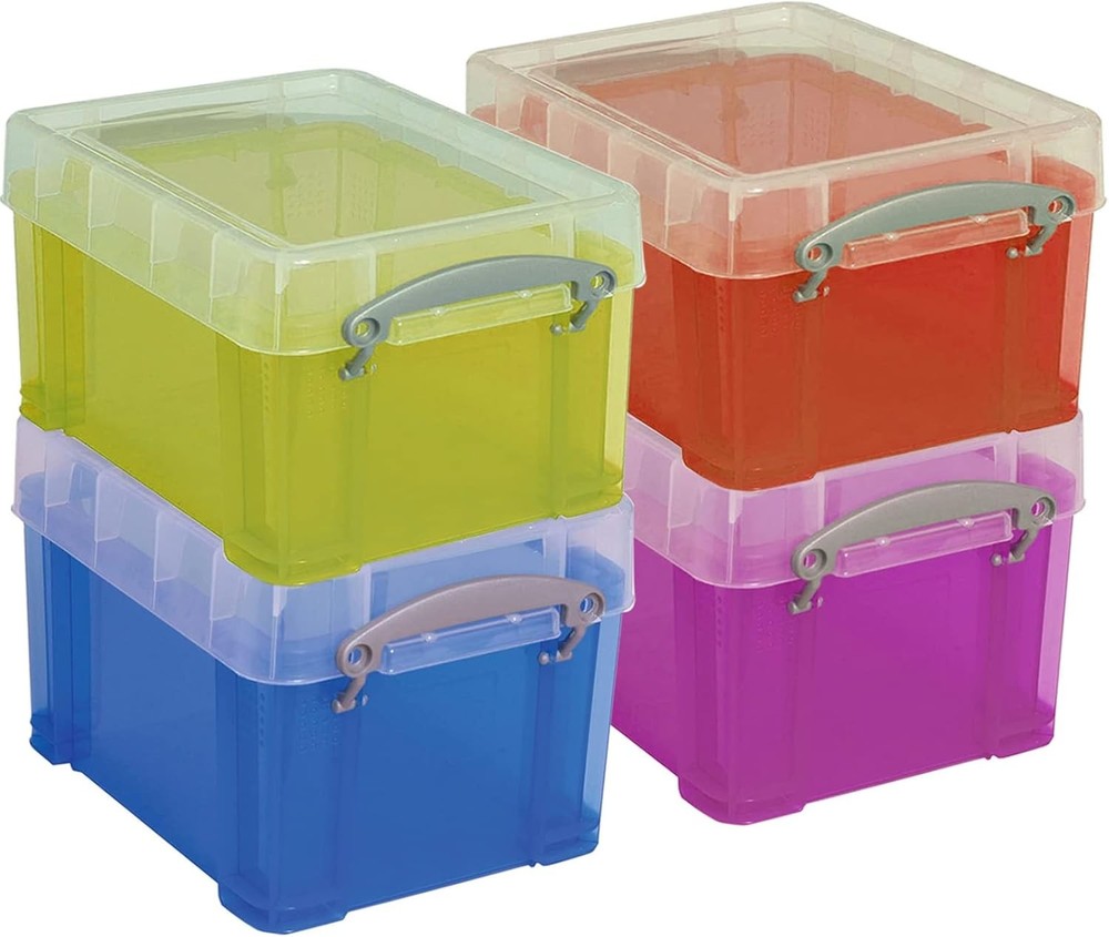 Plastic Storage Bin with Lid, Stackable Mini Container, Assorted Colors, Clear