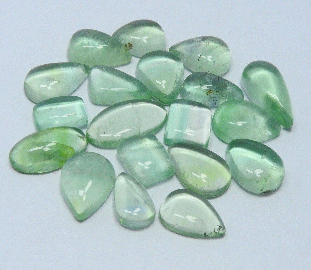 19 PCS 139 CTS LOT NATURAL GREEN FLUORITE MIX CABOCHON JEWELLERY GEMSTONES LO-85