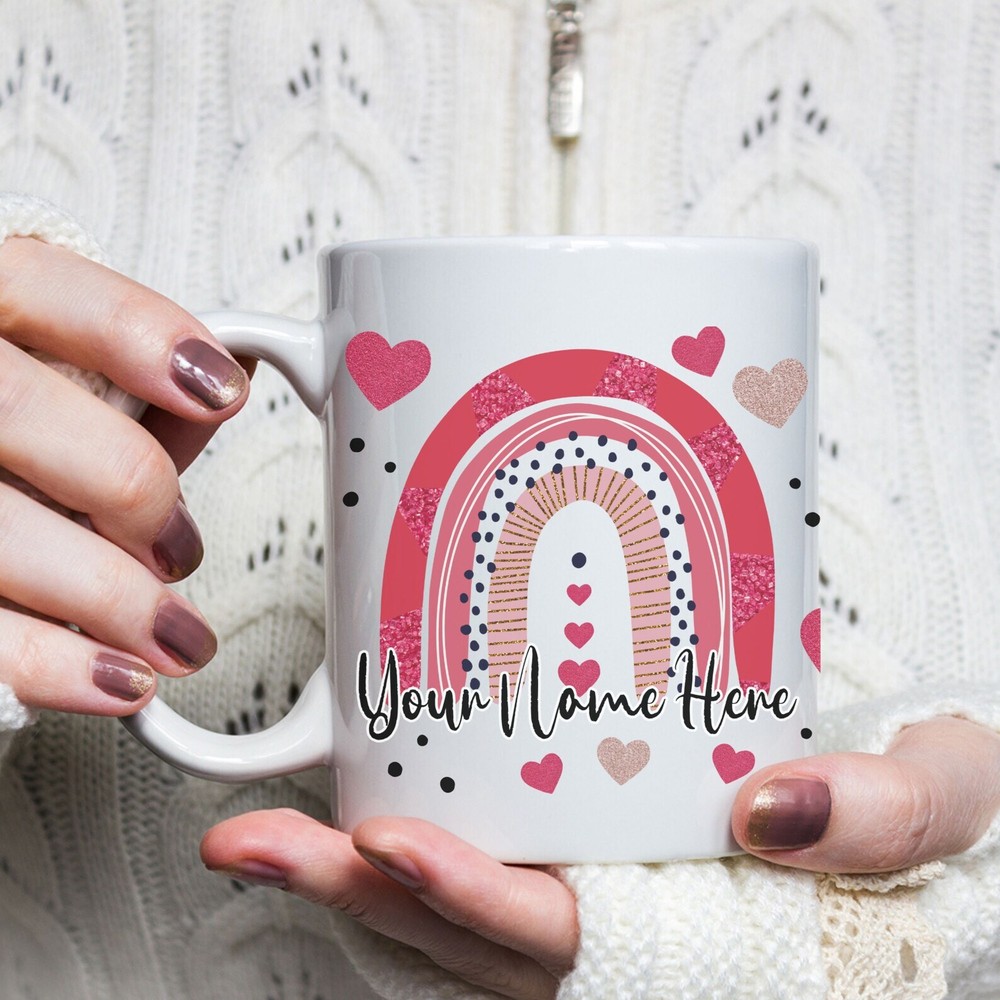 Personalized Boho Rainbow Valentine Mug Romantic Custom Love Cup  