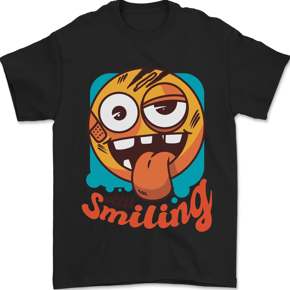 Still Smiling Funny Emoji Exhausted Tired Mens T-Shirt 100% Cotton