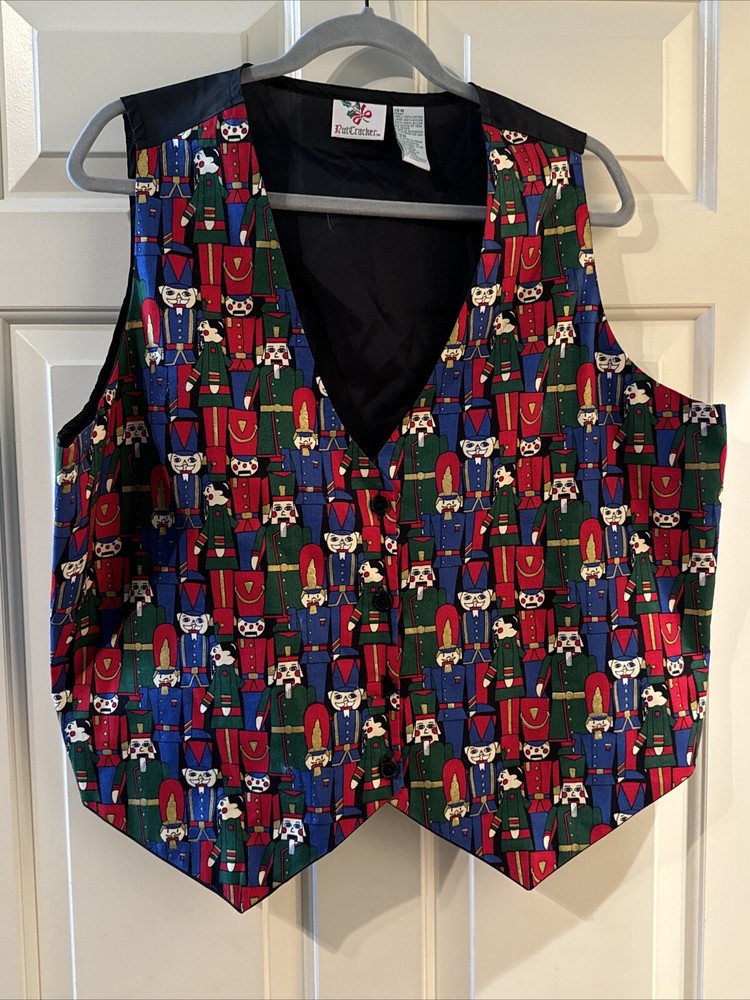 NutCracker Womens Christmas Vintage Vest 18W Toy Soliders Button Up Black