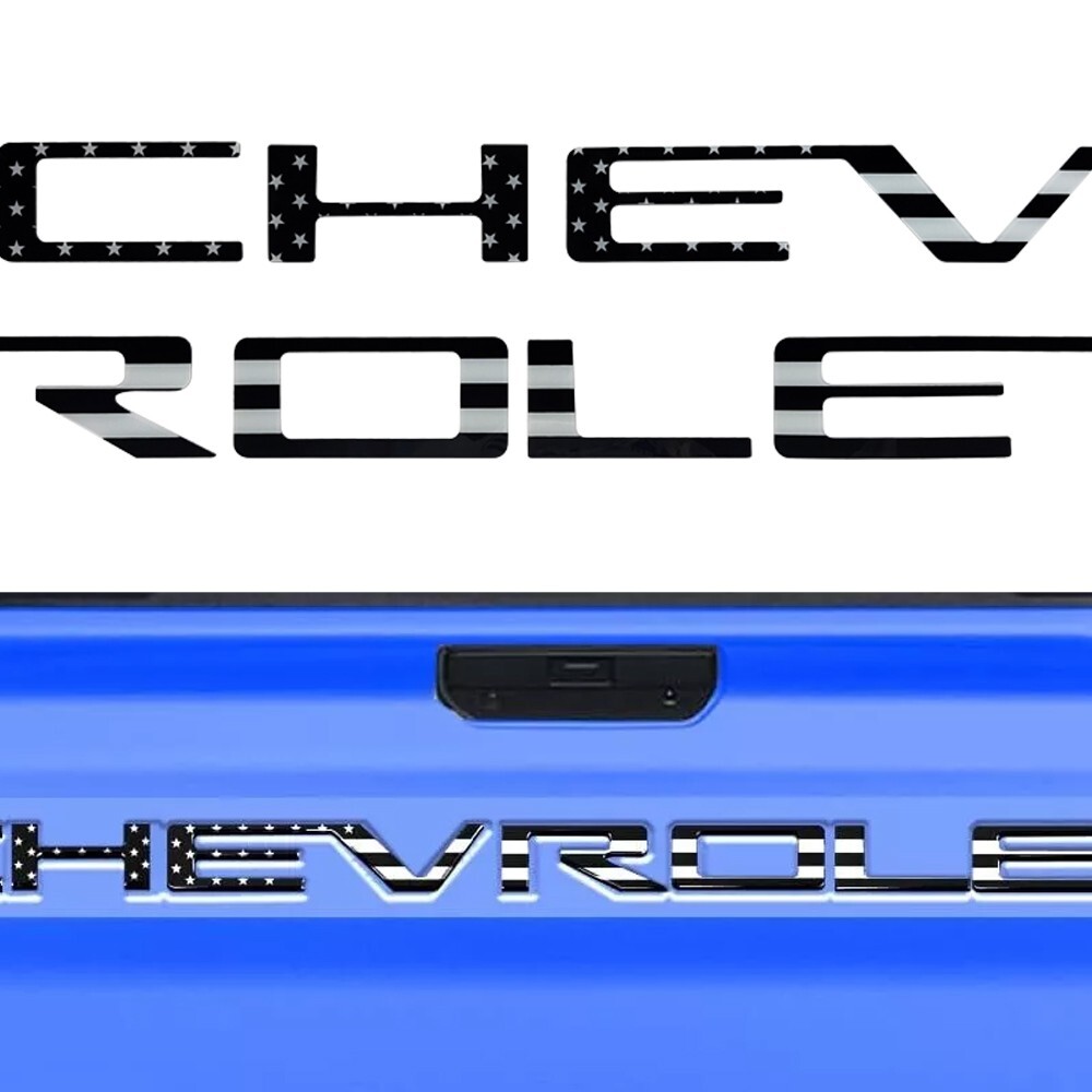Tailgate Insert Letter For Silverado 2019-2025 3D Gloss Black USA Flag