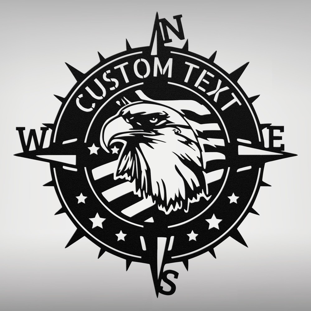 Custom American Eagle Metal Wall Art Sign Personalized Compass Home Decor Signs