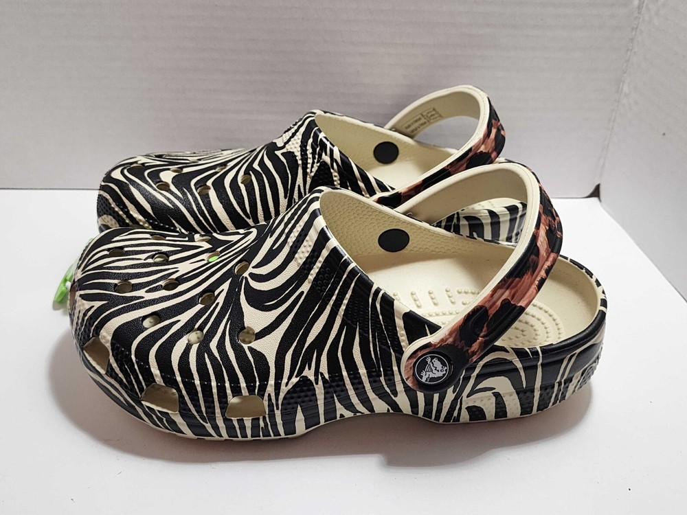 Crocs Classic Animal Remix Zebra Leopard Adult Unisex Clogs Size Womens 7 Mens 5