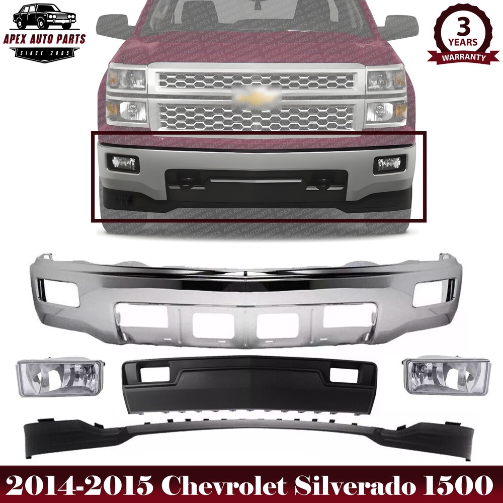 Front Bumper Chrome & Fog Lights Kit For 2014-2015 Chevrolet Silverado 1500