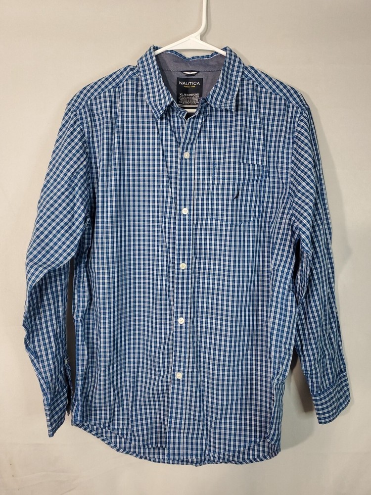 Vintage NAUTICA Button Up Shirt Men's Size XL Plaid Long Sleeve Pocket