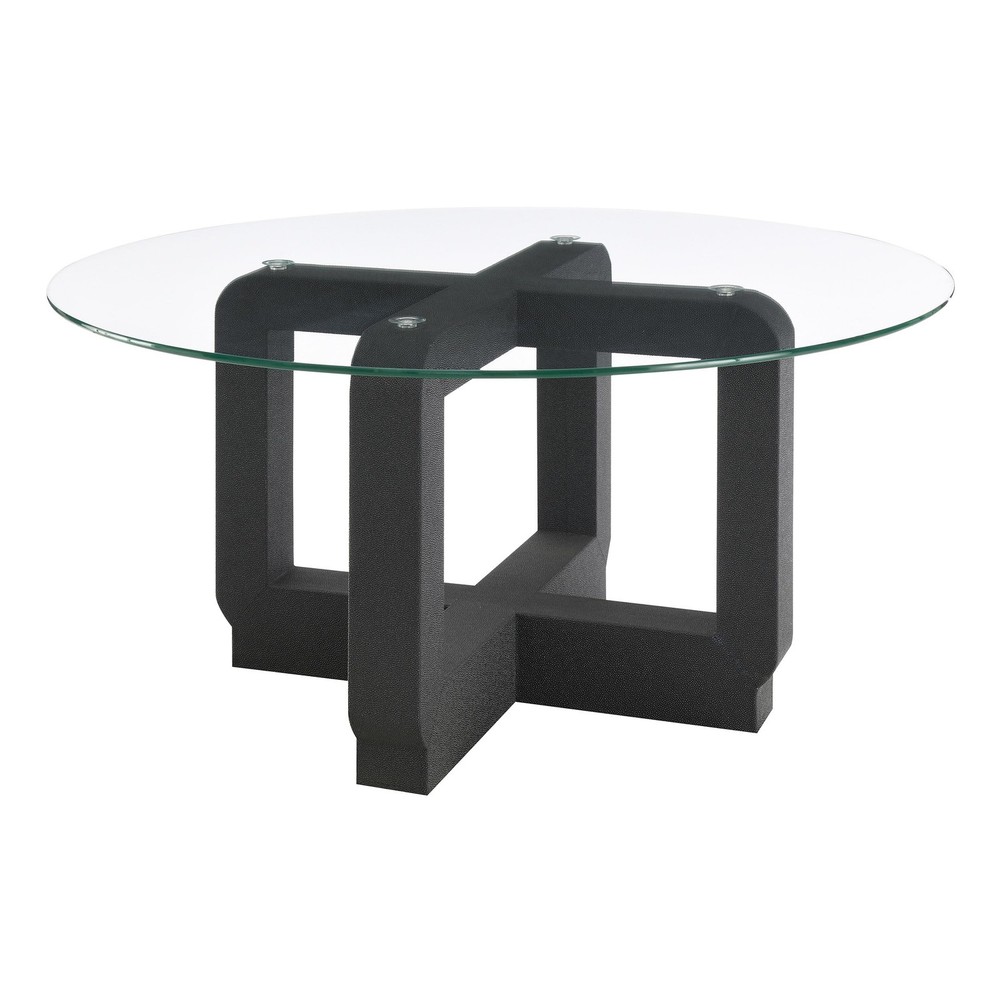 Acklin Round Black Coffee Table with Clear Glass Top