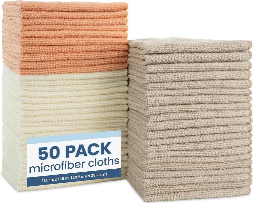50-Pack Bulk Microfiber Cleaning Cloths - Reusable Home Towels by S&T Inc